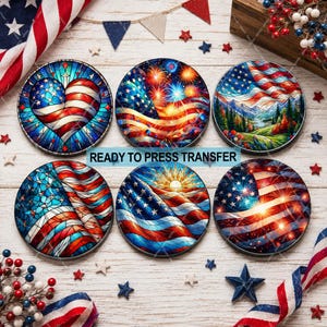 Patriotic American Flag Sublimation Transfer - Ready To Press - Coasters/Ornaments