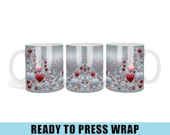 Glitter Hearts Sublimation Transfer - Ready To Press - Coffee Mug Wrap