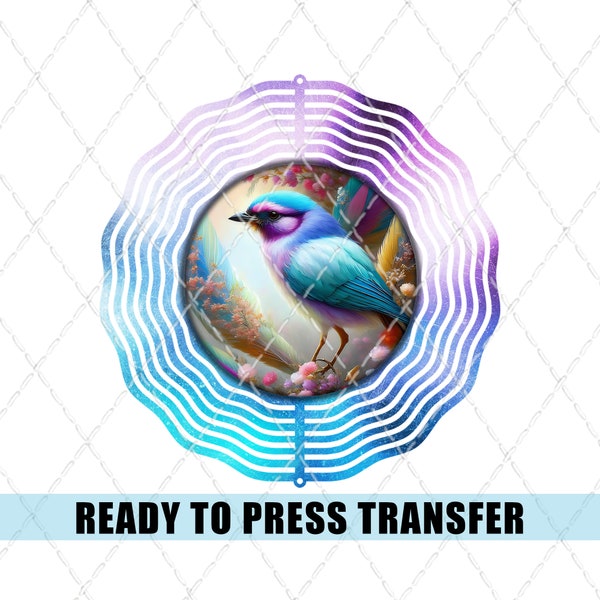 Colorful Blue Bird - Wind Spinner Sublimation Transfer - Ready To Press - Heat Transfer - Wind Spinner - Garden Decor - Floral - Birds