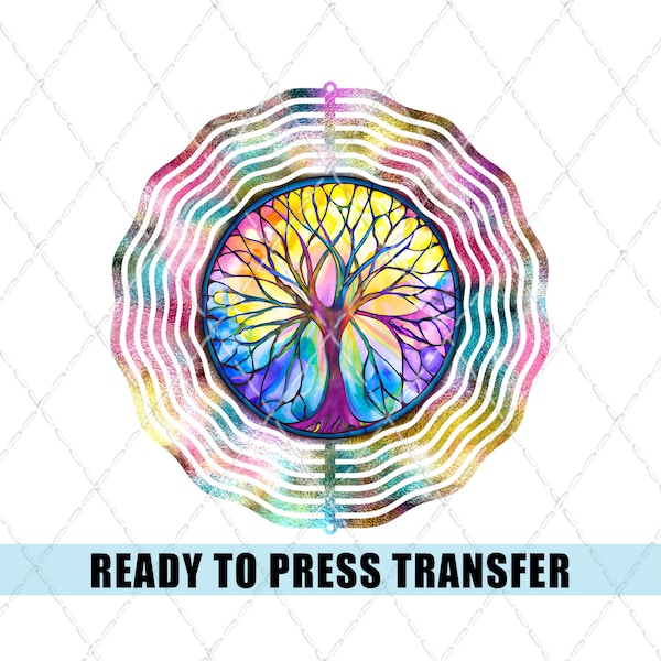 Stained Glass Tree Of Life - Wind Spinner Sublimation Transfer - Ready To Press - Heat Transfer - Wind Spinner - Garden Decor - Tree of Life