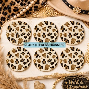 Gold Glitter Leopard Sublimation Transfer - Coaster/Ornament - Ready To Press