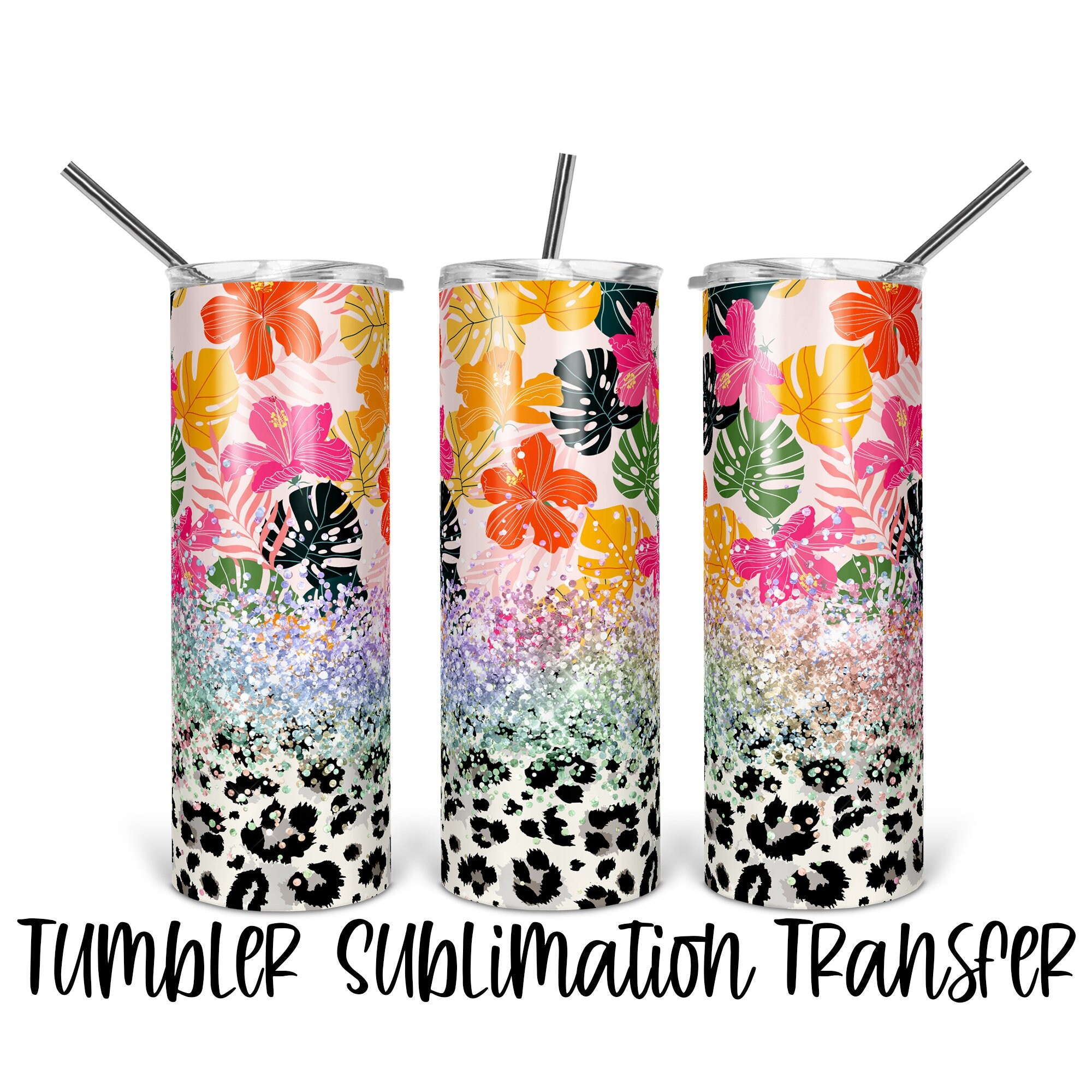 Glitter Leopard Tumbler Sublimation Transfer ready to Press 