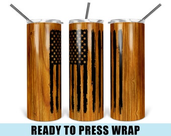 Wood Flag Tumbler Sublimation Transfer - Tumbler Wrap - Tumbler Transfer - Flag Wrap - 20 OZ Wrap - 30 OZ Wrap - Mens Tumbler Wrap
