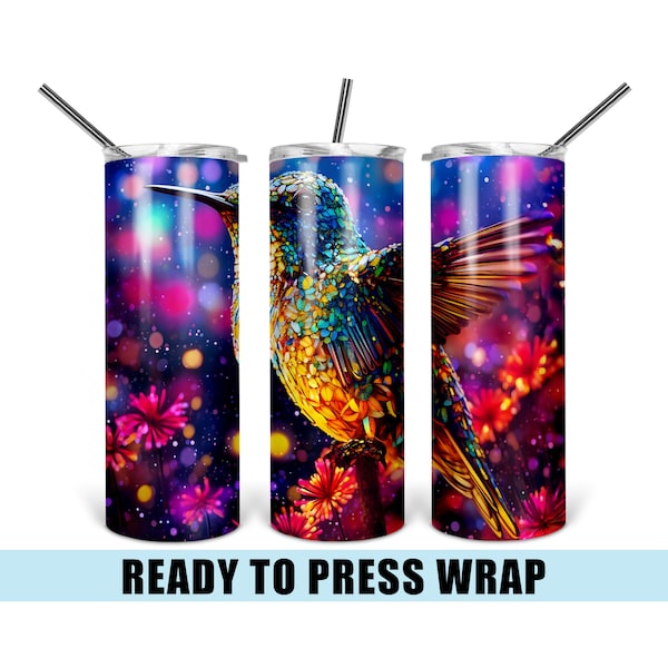 Galaxy Hummingbird - Tumbler Sublimation Transfer - Ready To Press - Heat Transfer - 20 OZ - 30 OZ - Skinny Tumbler - Floral - Bright Colors