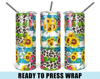 Summer Sunflowers - Tumbler Sublimation Transfer - Ready To Press - Heat Transfer - 20 OZ - 30 OZ - Western - Leopard - Cactus - Bright