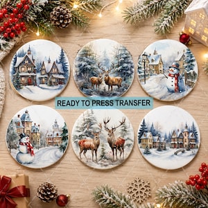 Watercolor Christmas Sublimation Transfer - Coaster/Ornament - Ready To Press