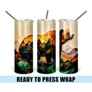 3D Bear - Tumbler Sublimation Transfer - Ready To Press - Heat Transfer - Animals - Sublimation Print - Watercolor - Outdoors - Nature