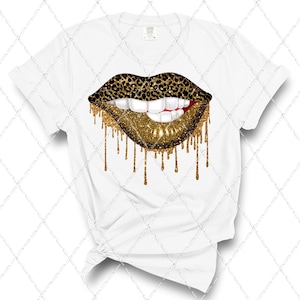 Leopardo dorado con labios goteando - Sublimación PNG (Descarga digital)