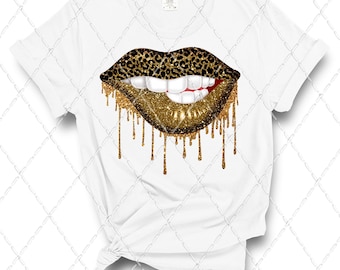 Gold Leopard Dripping Lips - Sublimation PNG (Digital Download)