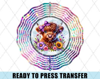 Highland Cow Calf Wind Spinner Sublimation Transfer - Ready To Press
