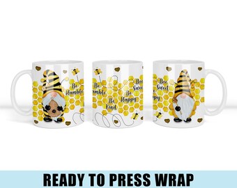 Bee Gnome Sublimation Transfer - Ready To Press - Coffee Mug Wrap