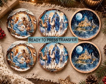 Transferencia por sublimación de Belén navideño: Posavasos/Adorno - Listo para prensar