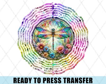 Floral Dragonfly Wind Spinner Sublimation Transfer - Ready To Press - Dragonfly Wind Spinner Transfer - Wind Spinner Transfer
