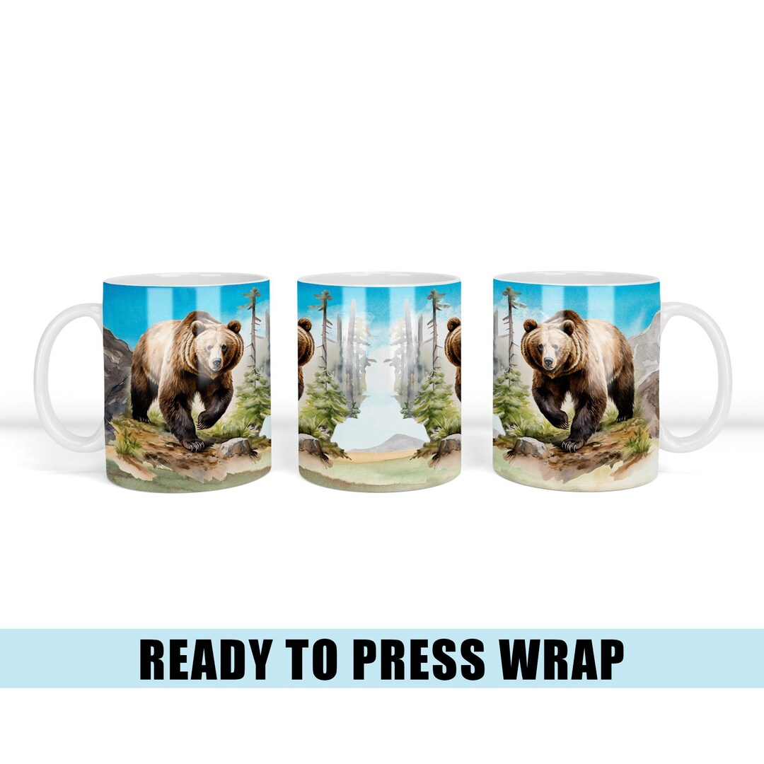 Grizzly Bear Mug Sublimation Transfer: Ready to Press Mug Wrap - Etsy