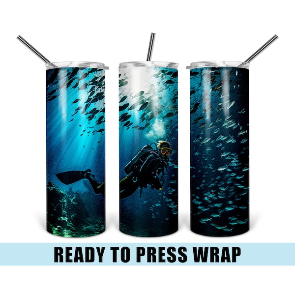 Scuba Diving - Tumbler Sublimation Transfer - Ready To Press - Heat Transfer - Underwater - Scuba - Diving - Scuba Diving - Divers - Fish