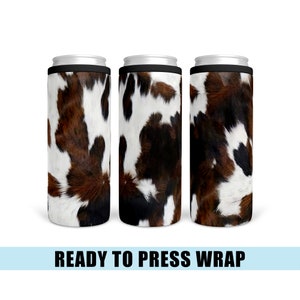 Cowhide - Can Cooler Sublimation Transfer - Ready To Press - Heat Transfer - 12 OZ - Can Cooler - Cow - Cow Print - Western - Tall Boy