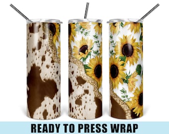 Cowhide Sunflower Sublimation Transfer - Ready To Press - Tumbler Wrap