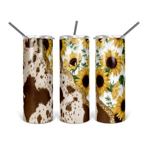 Cowhide Sunflower Tumbler Design: 20 OZ PNG (Digital Download)