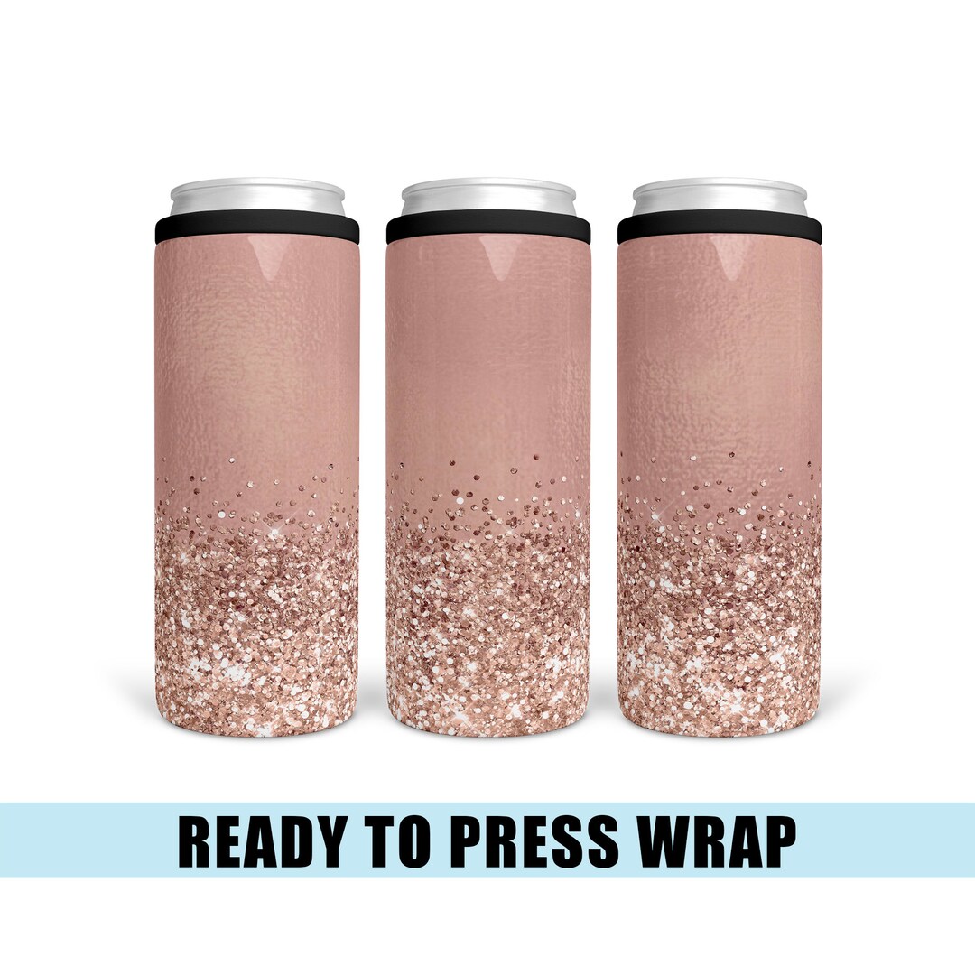 Rose Gold Foil & Glitter Can Cooler Sublimation Transfer Ready to Press