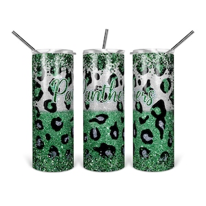 Panthers - Sublimation - PNG - Digital Download - Digital Design - Tumbler Design - Printable - 20 OZ - Leopard Spots - Green - Glitter