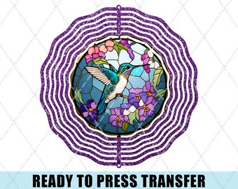 Stained Glass Hummingbird Wind Spinner Sublimation Transfer - Ready To Press