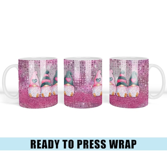 Pink Gnomes Sublimation Transfer - Ready To Press - Heat Transfer - Coffee Mug Wrap - Valentine's Day