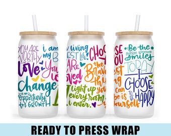 Daily Affirmations Glass Can Sublimation Transfer - 16oz Glass Can Wrap - Ready To Press - Glass Can Transfer - Affirmations Wrap
