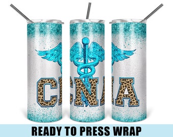 CNA Leopard  - Tumbler Sublimation Transfer - Ready To Press - Heat Transfer - 20 OZ - 30 OZ - Nurse - Medical - Teal - Glitter - Nursing