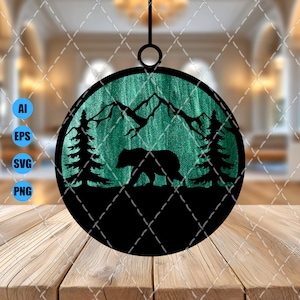 Grizzly Bear Suncatcher SVG EPS: Laser Cut File  - Digital Design- Bear Suncatcher File - Laser File