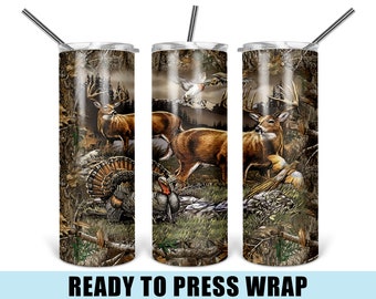 Hunting Camo - Tumbler Sublimation Transfer - Ready To Press - Heat Transfer - 20 OZ - 30 OZ - Deer - Turkey - Camouflage - Deer Hunting