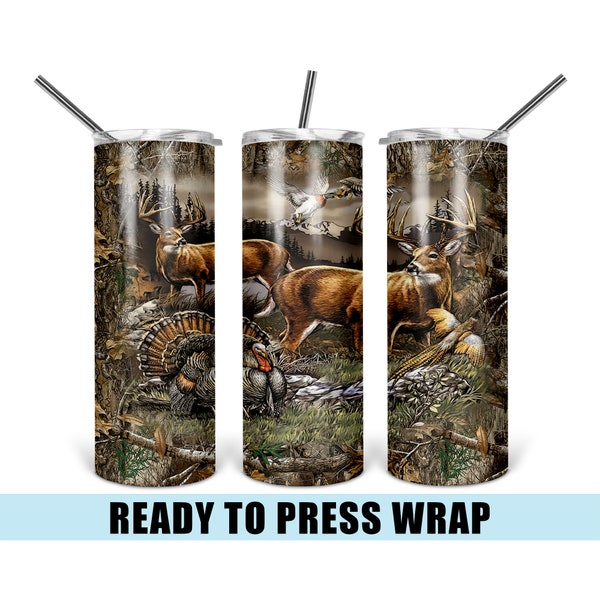 Hunting Camo - Tumbler Sublimation Transfer - Ready To Press - Heat Transfer - 20 OZ - 30 OZ - Deer - Turkey - Camouflage - Deer Hunting