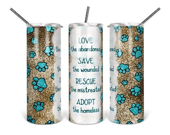 Rescate - Sublimación - PNG - Descarga digital - Diseño digital - Diseño de vaso - 20 OZ - Huella - Perros - Gatos - Mascotas - Adoptar - Criar