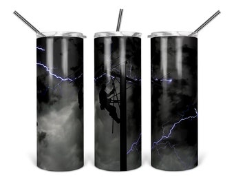 Lineman Lightning - Sublimación - PNG - Descarga digital - Diseño digital - Diseño de vaso - Imprimible - 20 OZ - Tormenta - Vaso - Lineman