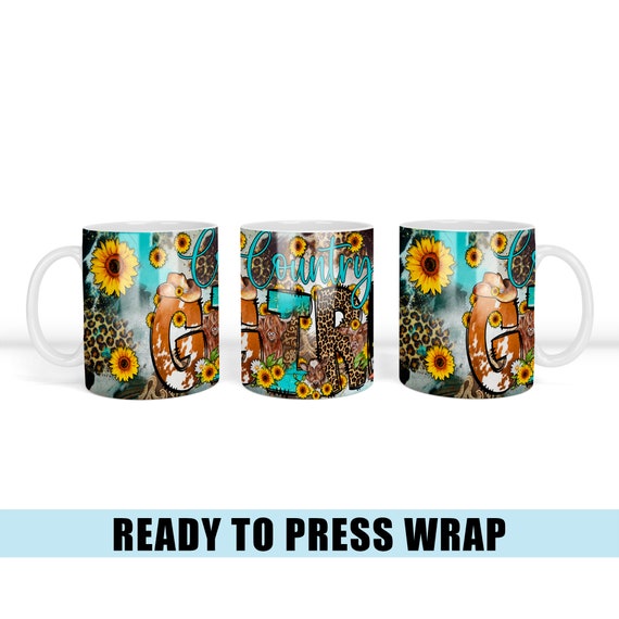 Country Girl Coffee Mug Sublimation Transfer: Sunflower Western Mug (Ready To Press)