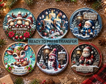 Paquete de transferencias por sublimación de Feliz Navidad - Posavasos/Adornos - Listo para planchar