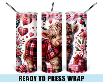 Valentine Cow #4 Tumbler Sublimation Transfer - Tumbler Wrap - Tumbler Transfer - Ready To Press - Highland Cow Wrap - 20 Ounce Wrap