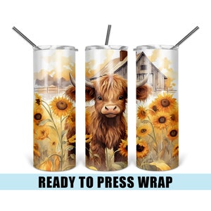 Highland Cow Sunflower Tumbler Sublimation Transfer - Ready To Press