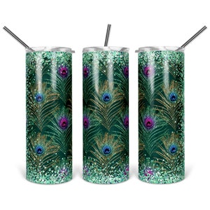 Peacock Glitter - Sublimation - PNG - Digital Download - Digital Design - Tumbler Design - Printable - 20 OZ - Skinny Tumbler - Peacock