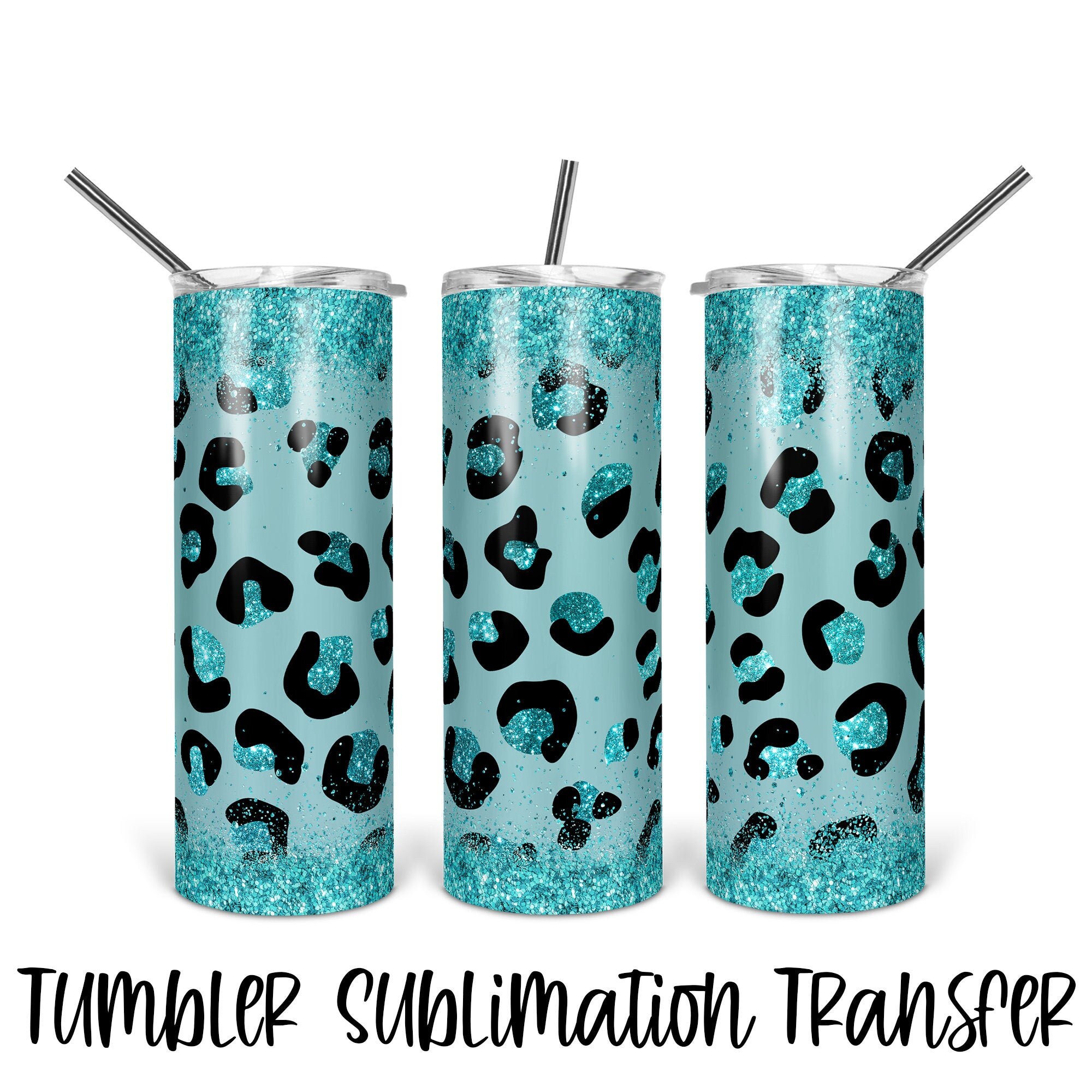 Teal Leopard Tumbler Sublimation Transfer Ready To Press | Etsy