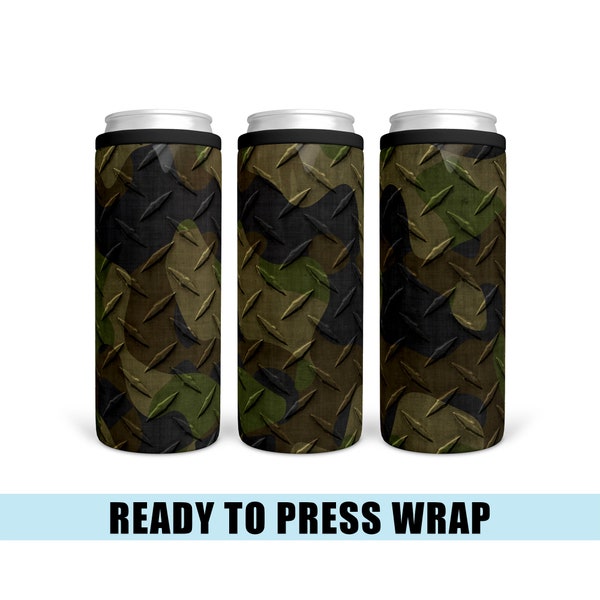Diamondplate Camo - Can Cooler Sublimation Transfer - Ready To Press - Heat Transfer - 12 OZ - Can Cooler - Tall Boy - Camouflage - Mens