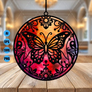Floral Butterfly Suncatcher - Digital Download - Digital Design - SVG - EPS - Laser Cut - Cut Files - Suncatcher - Suncatcher Download