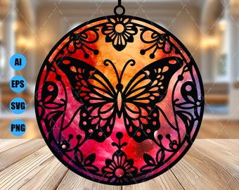 Blumen Schmetterling Suncatcher - Laser geschnitten SVG, EPS, PNG