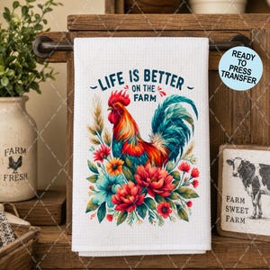 On The Farm Rooster Sublimation Transfer - Ready To Press - Heat Transfer - Towels - 2 Pack