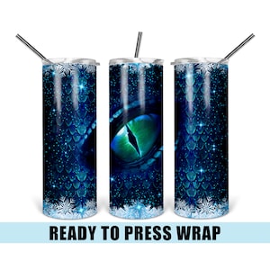 Icy Dragon - Tumbler Sublimation Transfer - Ready To Press - Heat Transfer - 20 OZ - 30 OZ - Tumbler - Frozen - Blue Dragon - Snowflakes