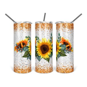 Sunflower Crackle Tumbler Design: 20 OZ Skinny Tumbler PNG (Digital Download)