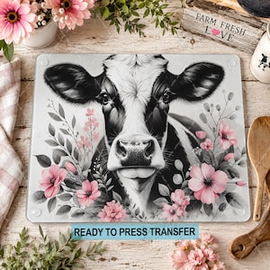 Floral Cow Sublimation Transfer - Ready To Press - Cutting Board