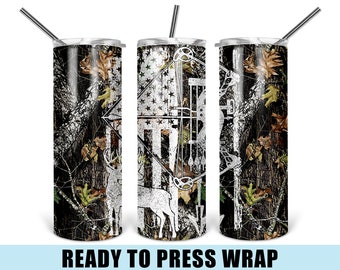 Bow Hunting - Tumbler Sublimation Transfer - Ready To Press - Heat Transfer - 20 OZ - 30 OZ - Bowhunting - Bow Hunter - Camo - Mens