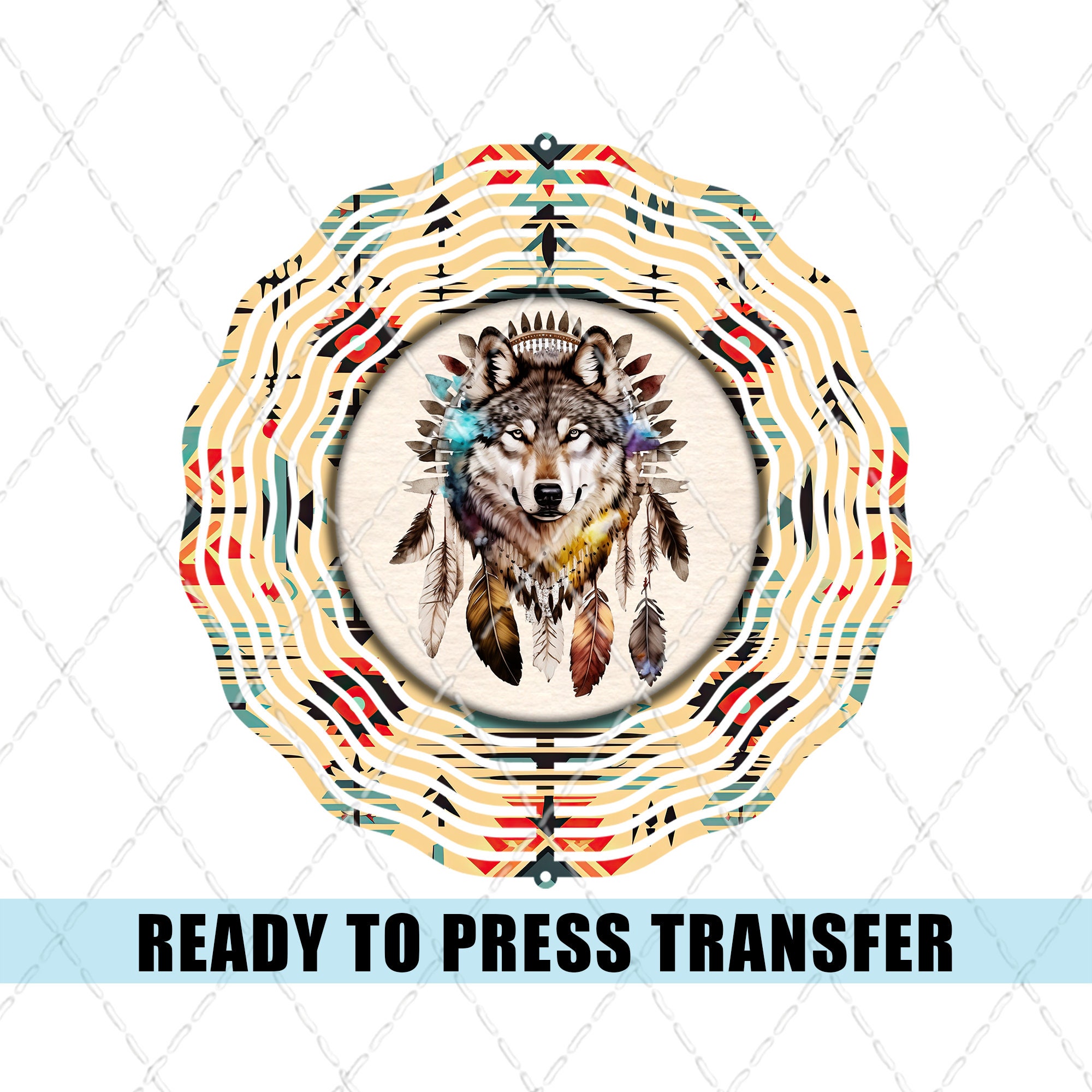 Native American Wolf Wind Spinner Sublimation Transfer - Ready To Press