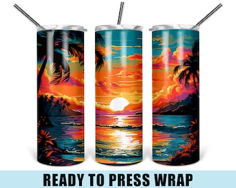 Tropical Sunset - Tumbler Sublimation Transfer - Ready To Press - Heat Transfer - 20 OZ - 30 OZ - Sunset - Beach - Ocean - Vacation