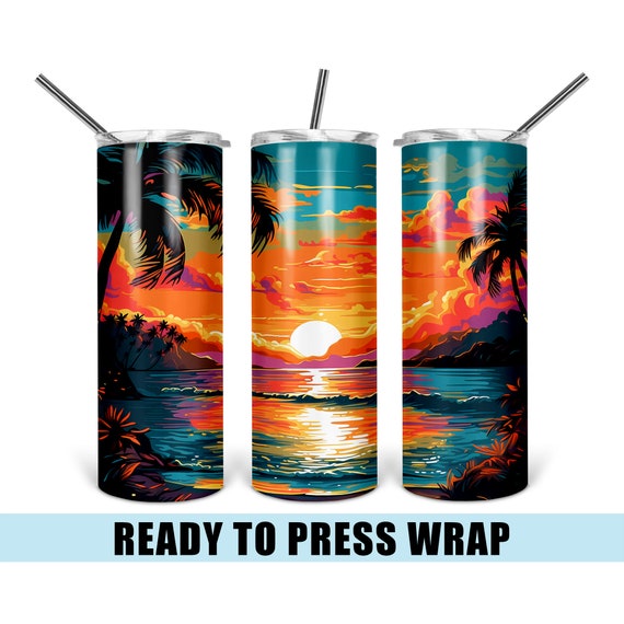 Tropical Sunset Tumbler Sublimation Transfer - Ready To Press - Tumbler Wrap - 20 OZ Wrap - 30 OZ Wrap - Tumbler Transfer - Sunset Wrap